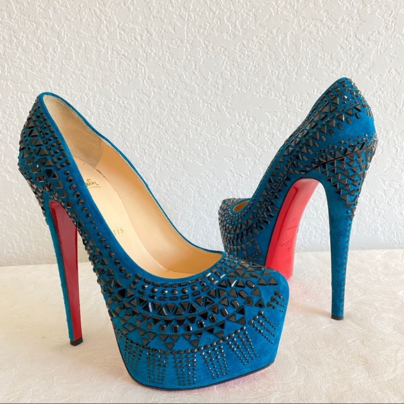 Christian Louboutin Shoes - CHRISTIAN LOUBOUTIN Blue 
Decora Strass Suede platform Pumps